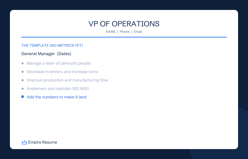 Empire Resume branded preview of the VP of Operations resume template skeleton